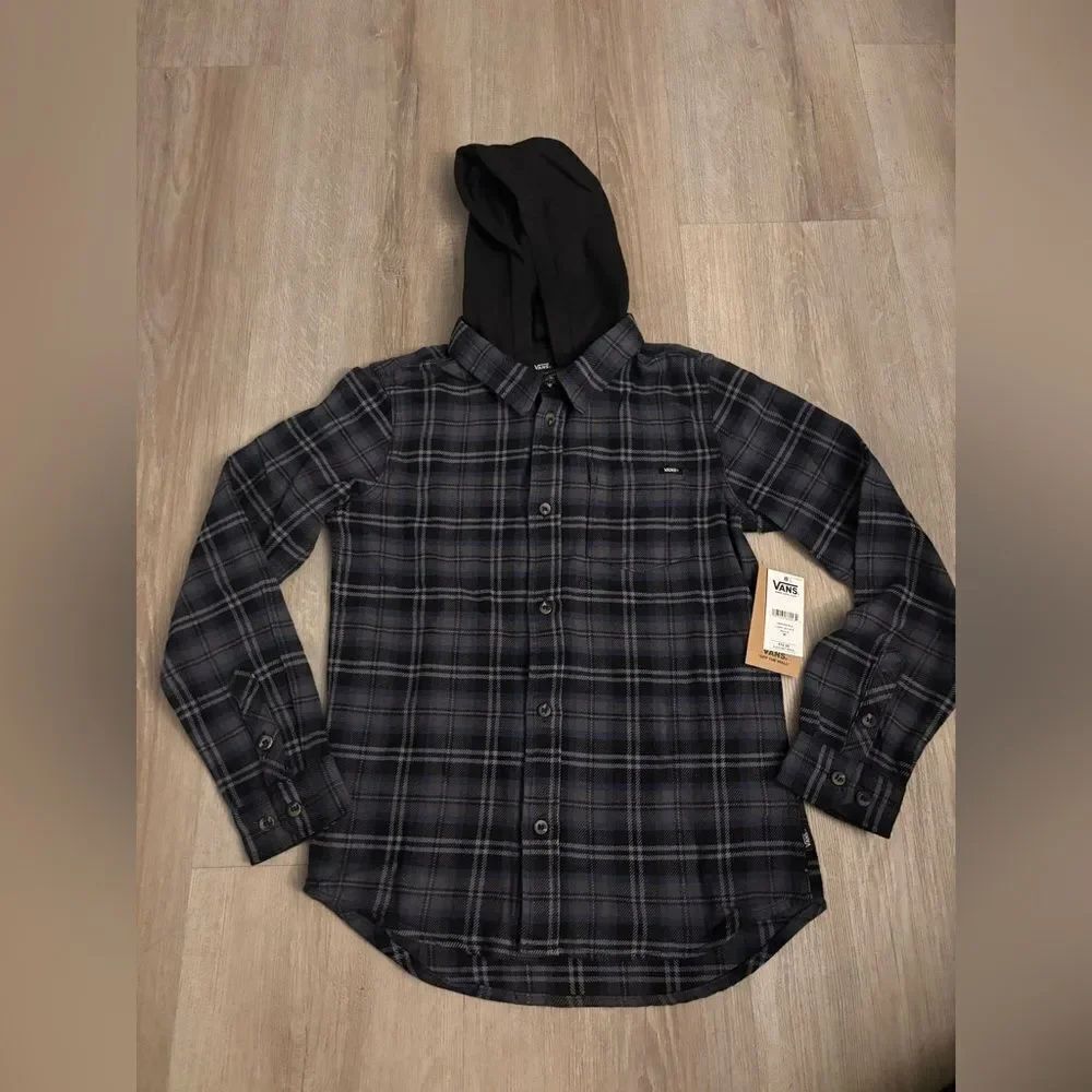 Vans boys Black Plaid Shirt with Hood